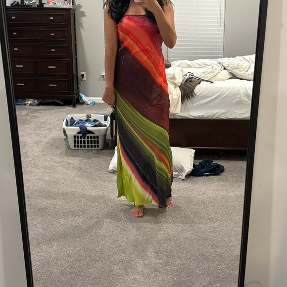 Anthropologie multicolored satin Maxi Dress - Picture 2 of 3